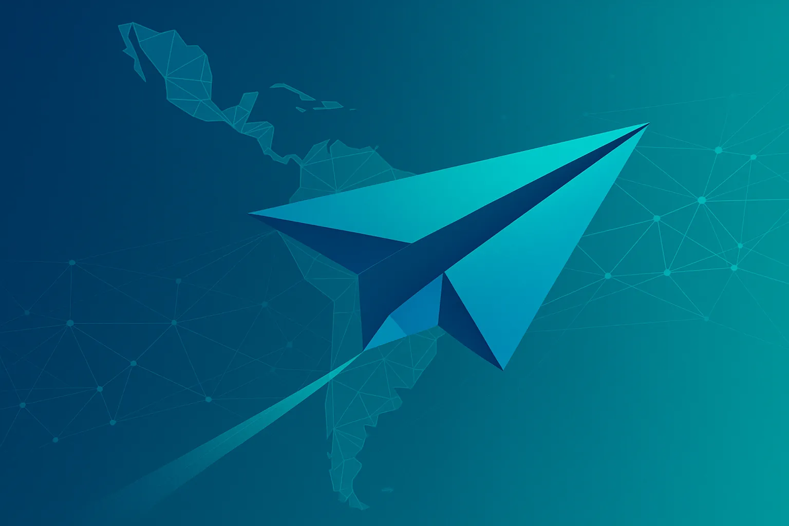 Avión de origami sobrevolando el mapa de Latinoamérica